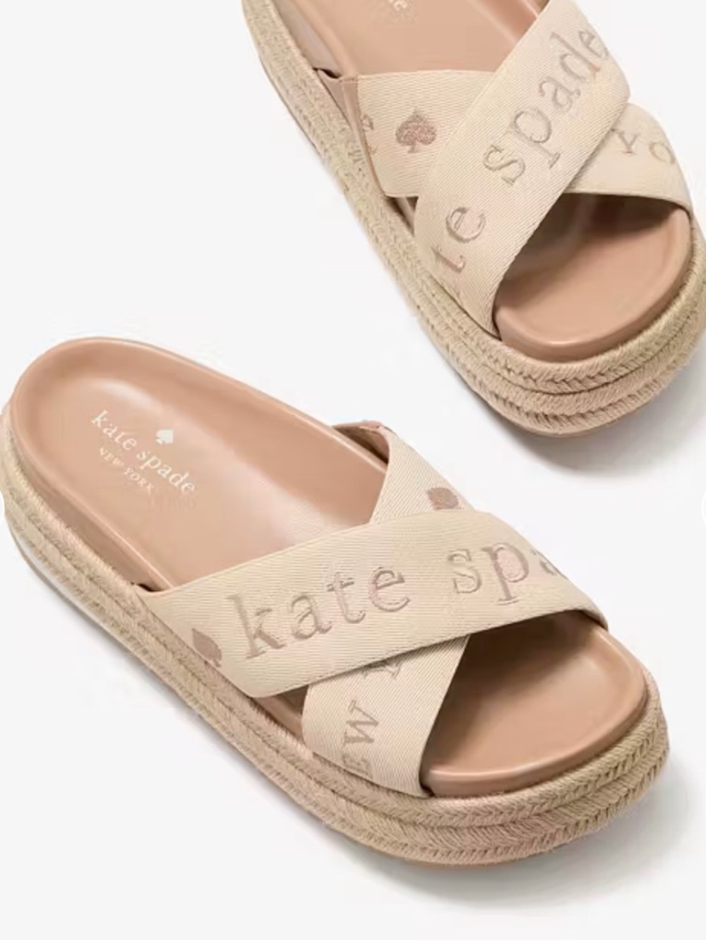NEW Kate Spade New York Beige Espadrille Platform Slide Sandals